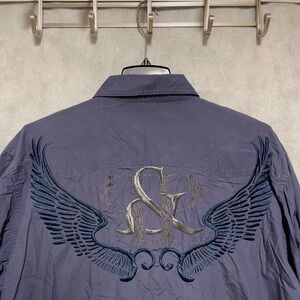 VTG Pelle‎ Pelle Shirt Men 3XL Blue Embroidered Logo Hip Hop Streetwear Casual
